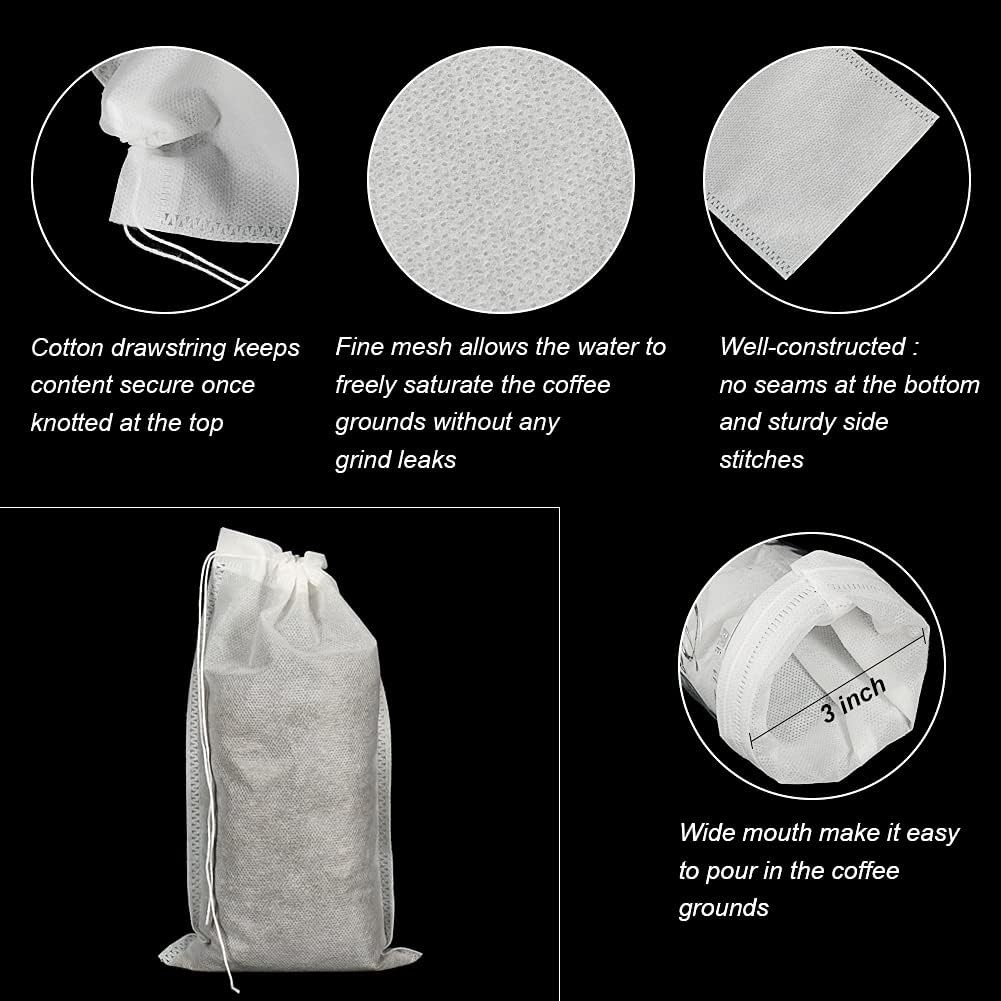 50pcs No Mess Cold Brew Bags, 6×10 inch Disposable Coffee Filter