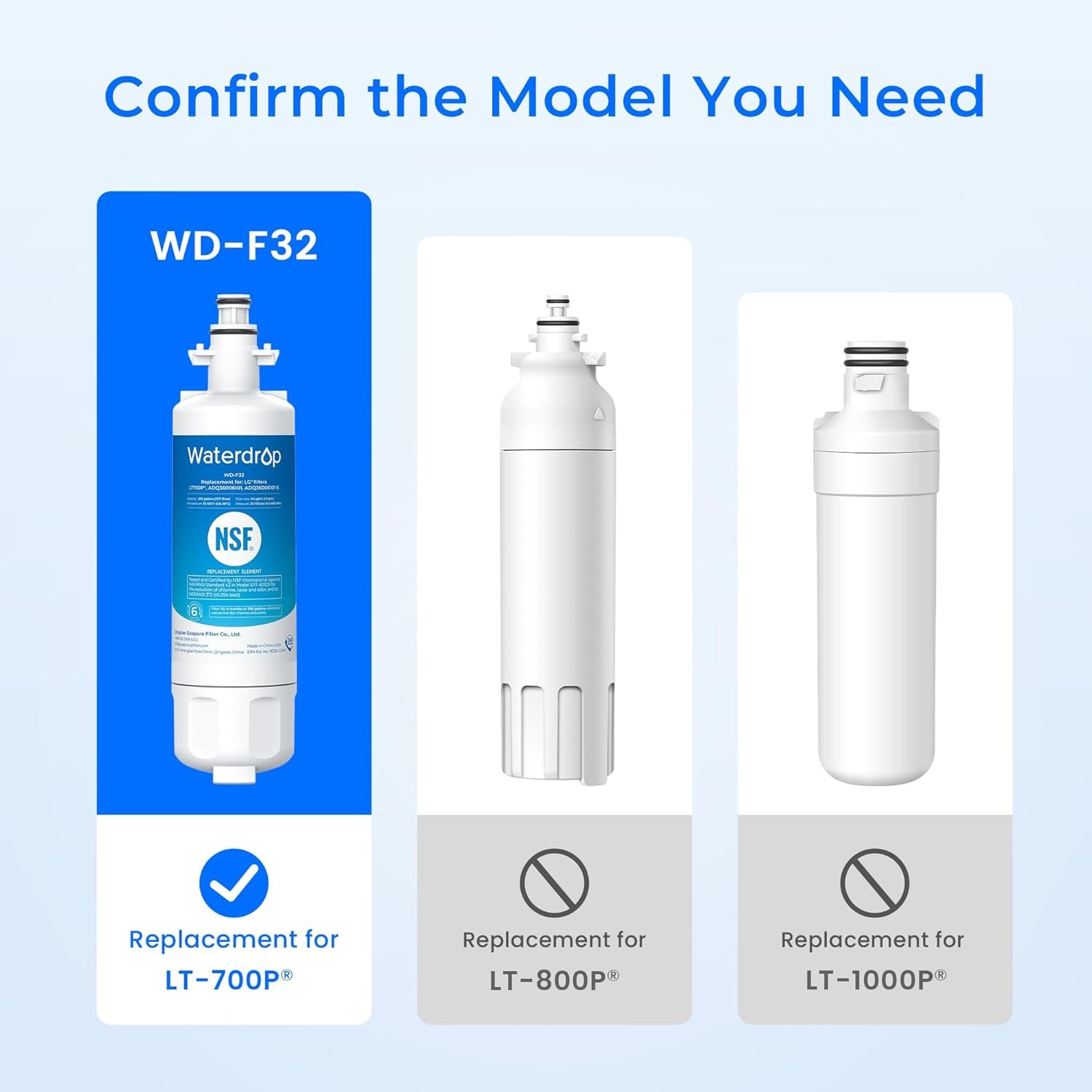 Waterdrop Refrigerator Water Filter, Replacement for LG® LT700P®, Pack of 4