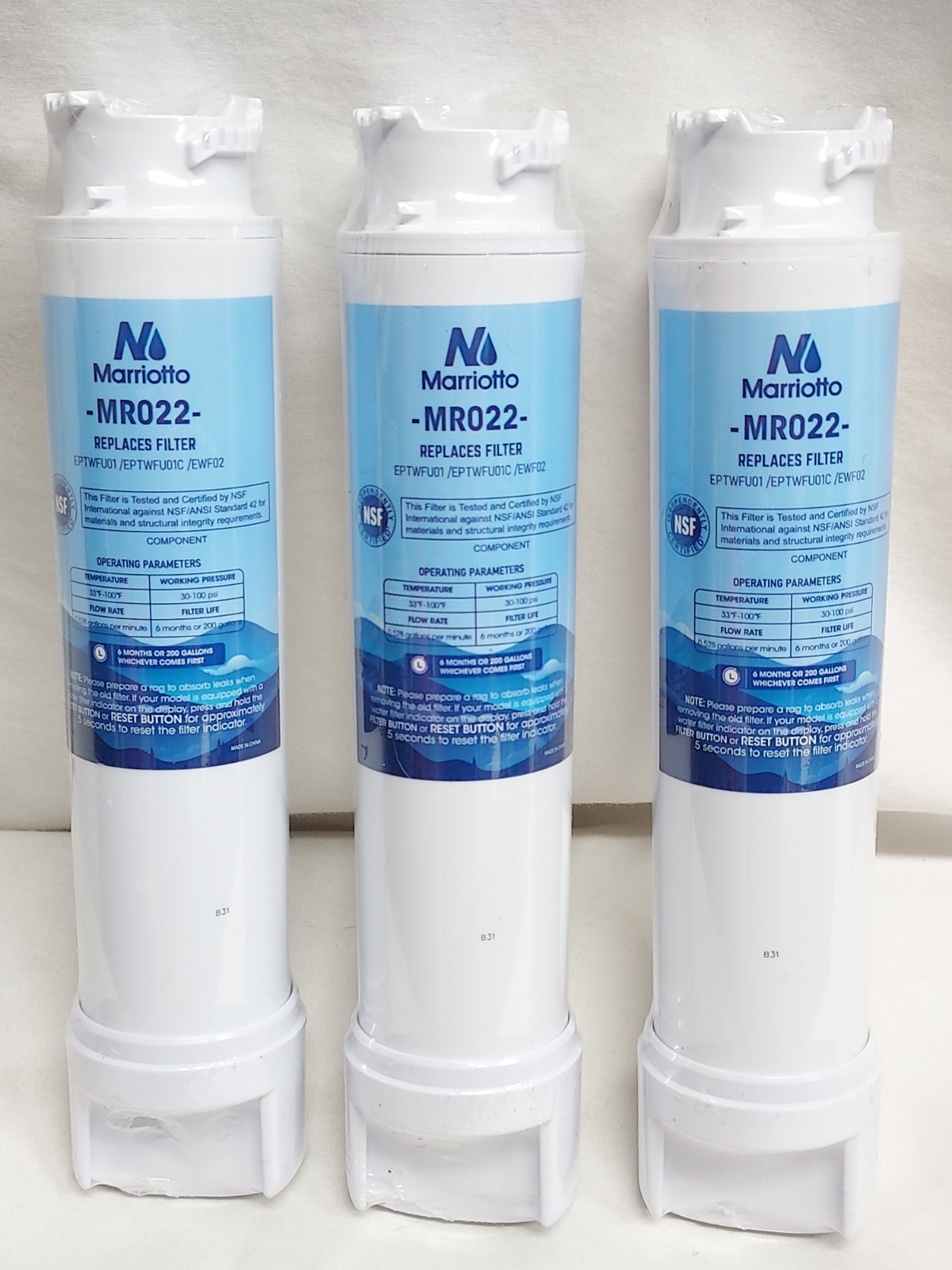 3pk Marriotto MR022 Water Filter Replacement EPTWFU01 EPTWFU01C EWF02