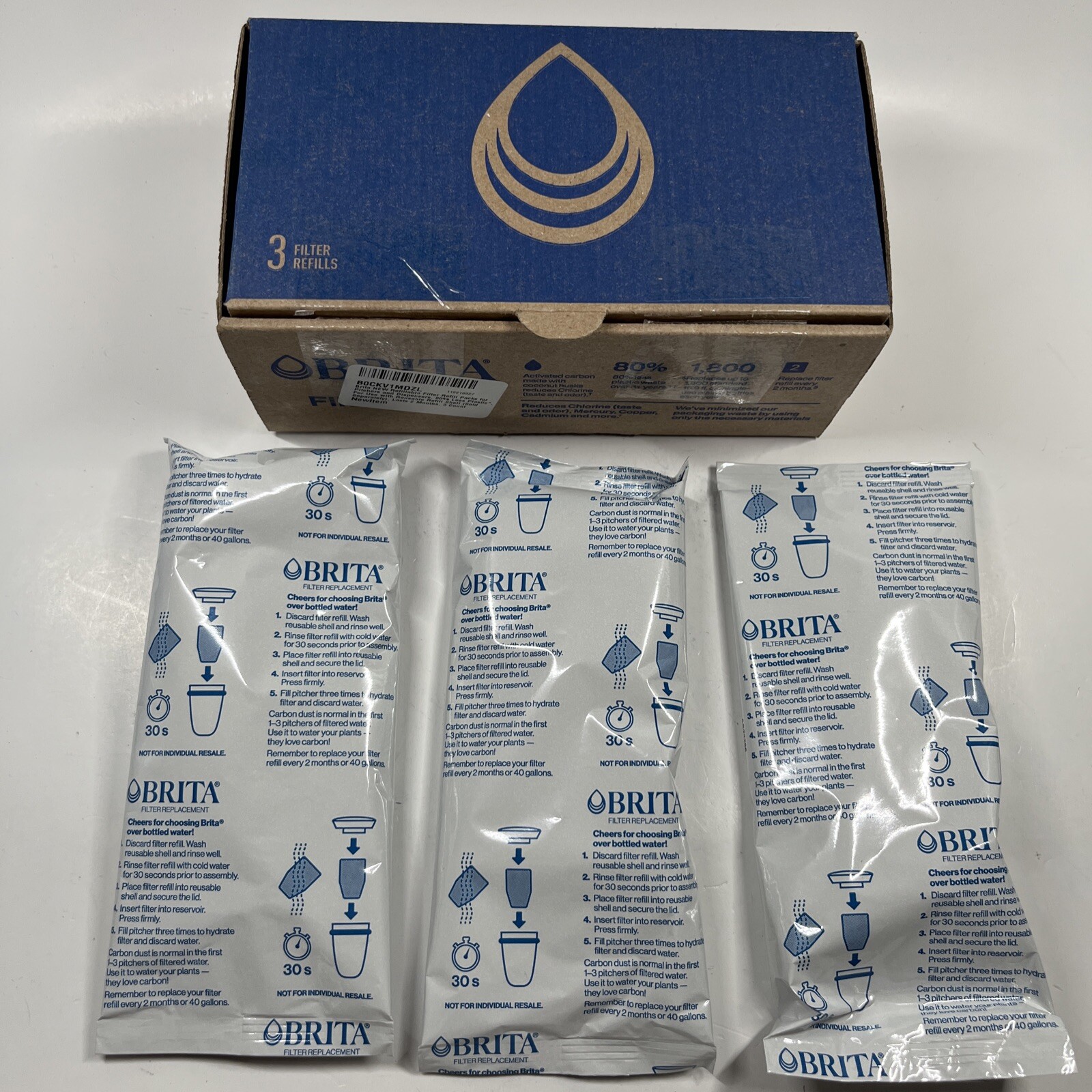 BRITA Refillable Water Filtration System Filter Refills 3 Count – NEW SEALED!
