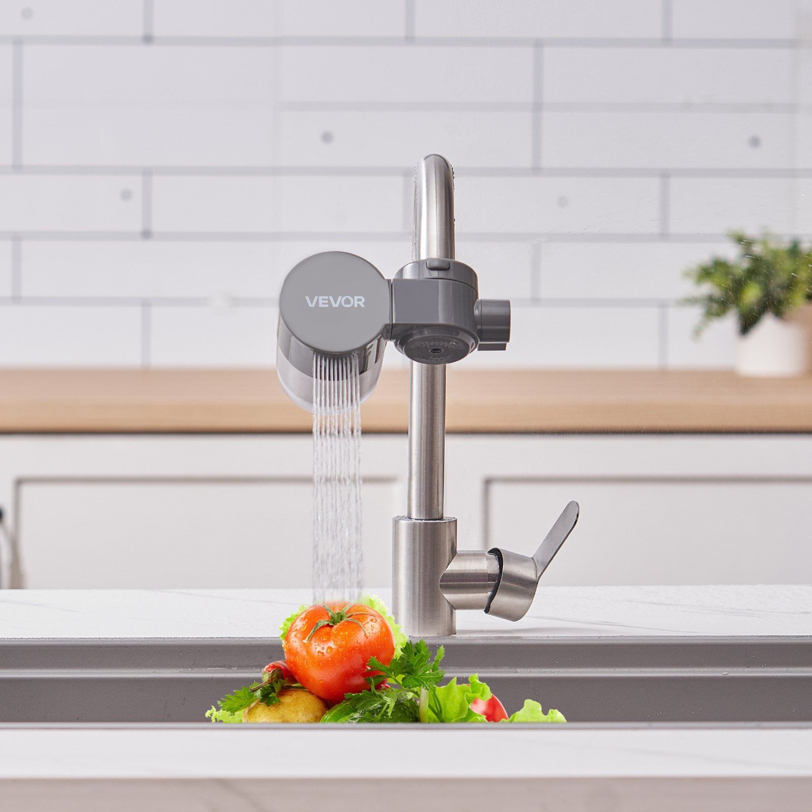 Water Filter for Faucet – Gray Horizontal Purifier, Removes Contaminants