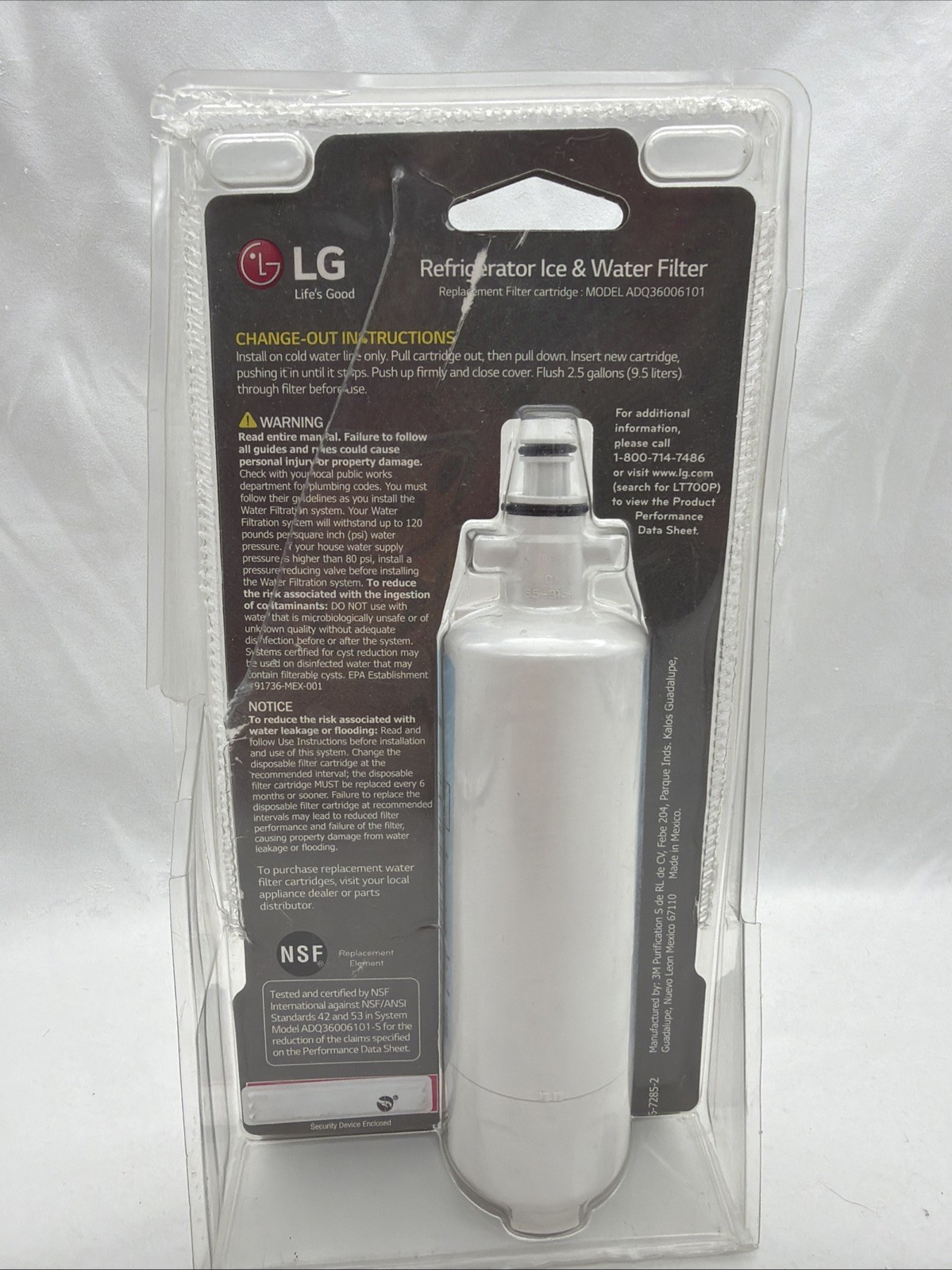 Genuine OEM LG Water Ice Filter Replacement Cartridge LT700P/PC NEW Sealed