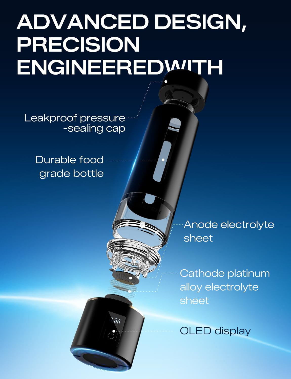 Hydrogen Water Bottle Generator-Up to 8100 PPB Molecular Hydrogen, 12-Hour Hydro