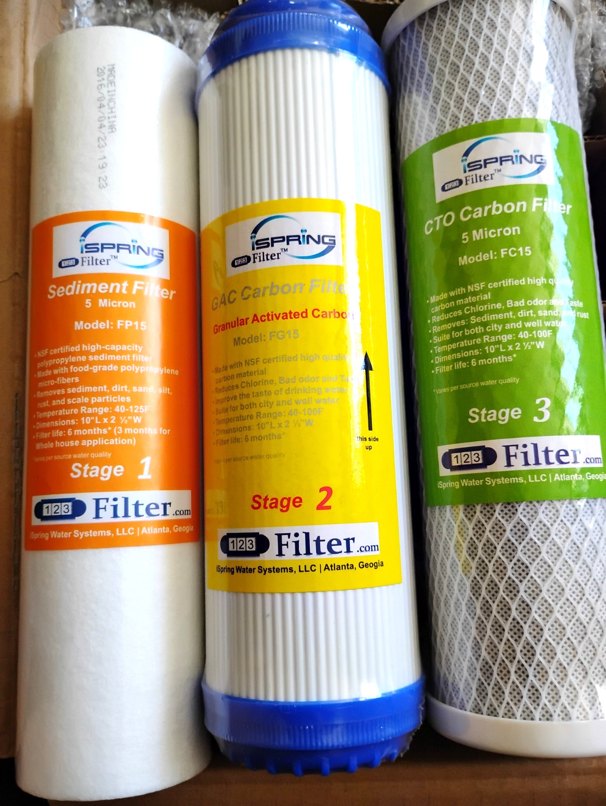 iSpring System 3-Pack NSF Certified Replacement Filter Cartridge FP15 FG15 FC15