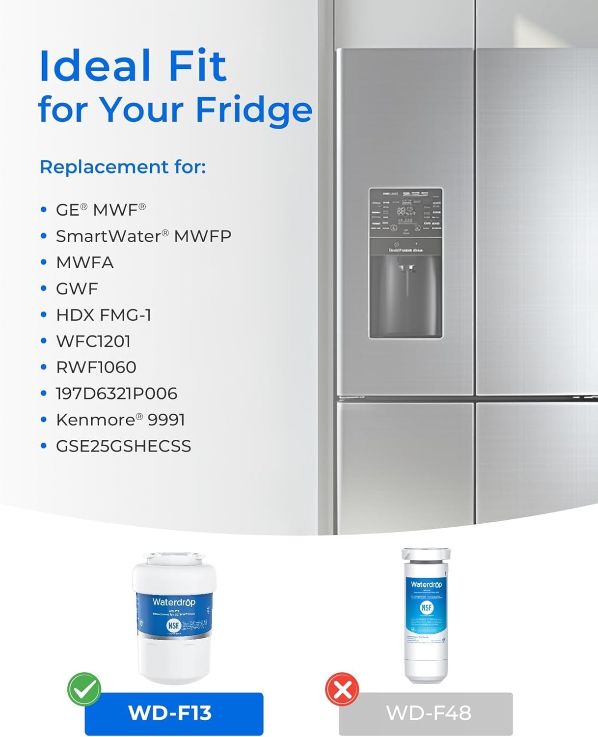 Waterdrop MWF® Refrigerator Water Filter, Replacement for GE® MWF®, 6 pack