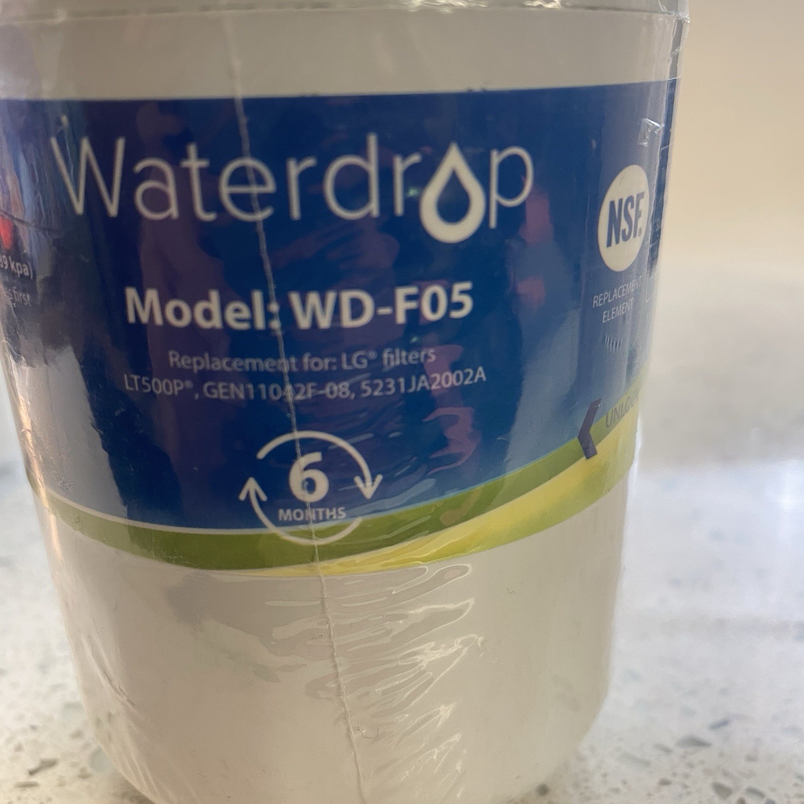 Waterdrop Filter Model WD-F05 For LG LT500P, Gen 11042F-08, S231JA2002A
