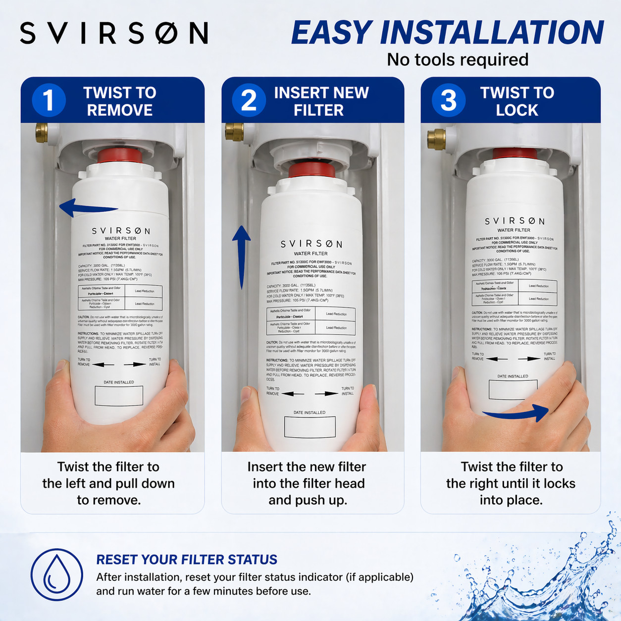 SVIRSON 51300C Water Filter Replacement for Elkay EWF3000 | 3 Pack | Best Value