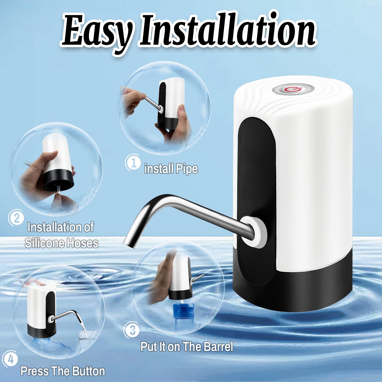 Water Table Pump, Portability Electric Pump with USB Data White