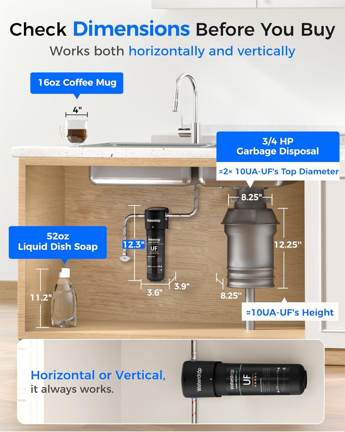 Waterdrop 10UA-UF Under Sink Water Filter, 0.01 μm Ultra Filtration, 8K Gallons