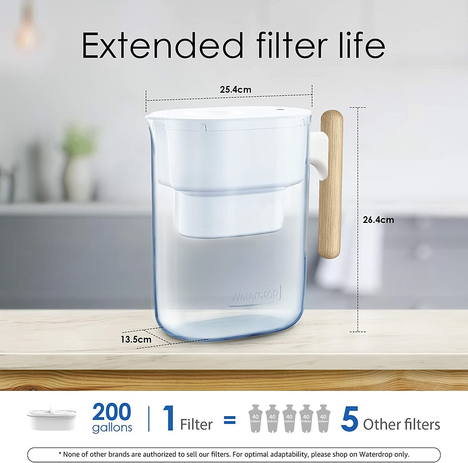 Waterdrop Chubby 10-Cup Water Filter Pitcher with 1 Filter, Long-Lasting 200 gal