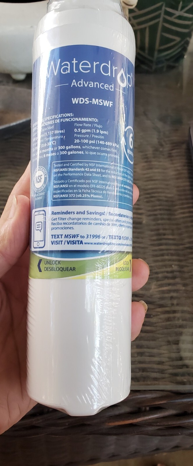 1 NEW Refrigerator Water Filter Model Waterdrop Advanced WDS-MSWF