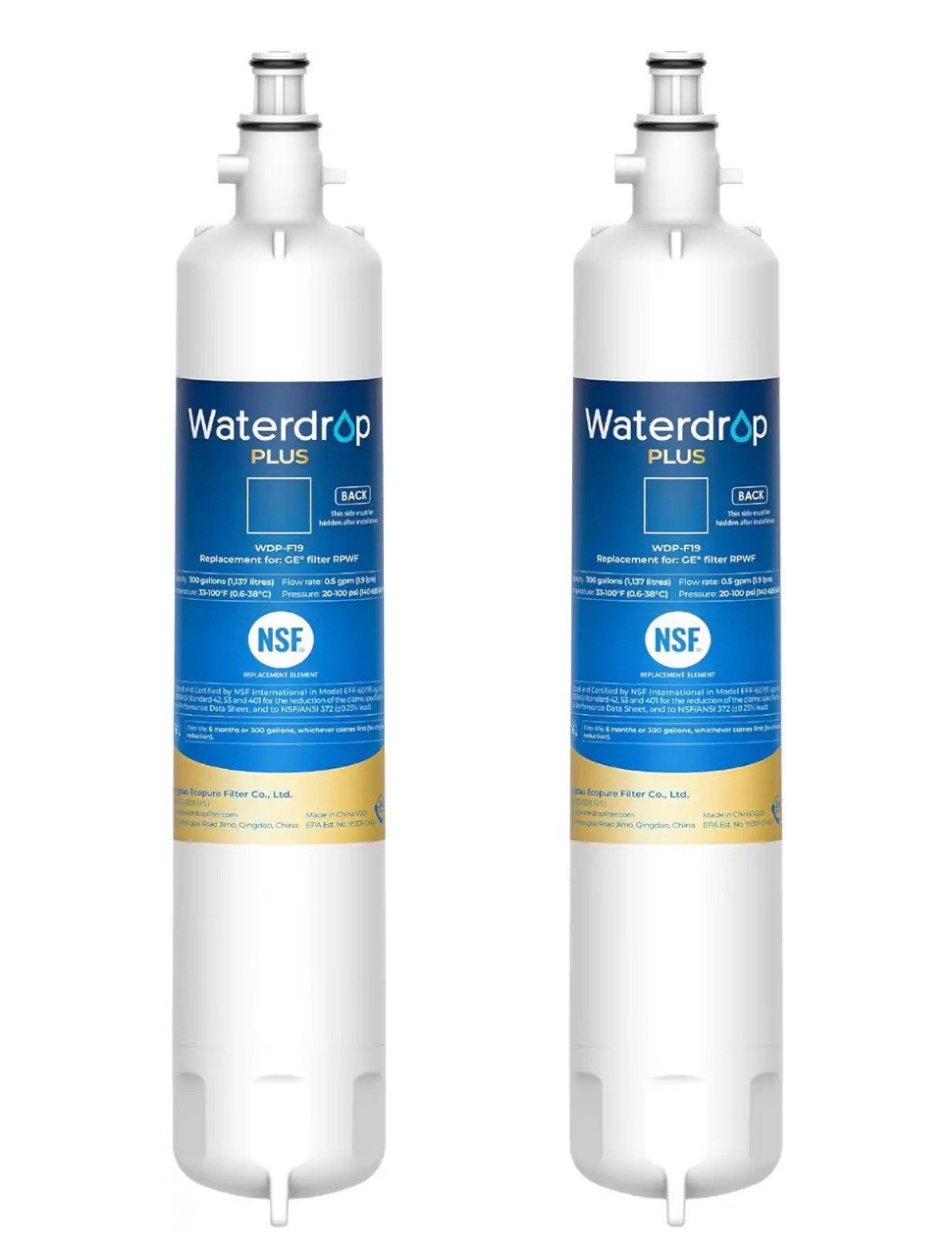 2 Pk Waterdrop WD-RPWF Refrigerator Replacement Compatible Water Filter