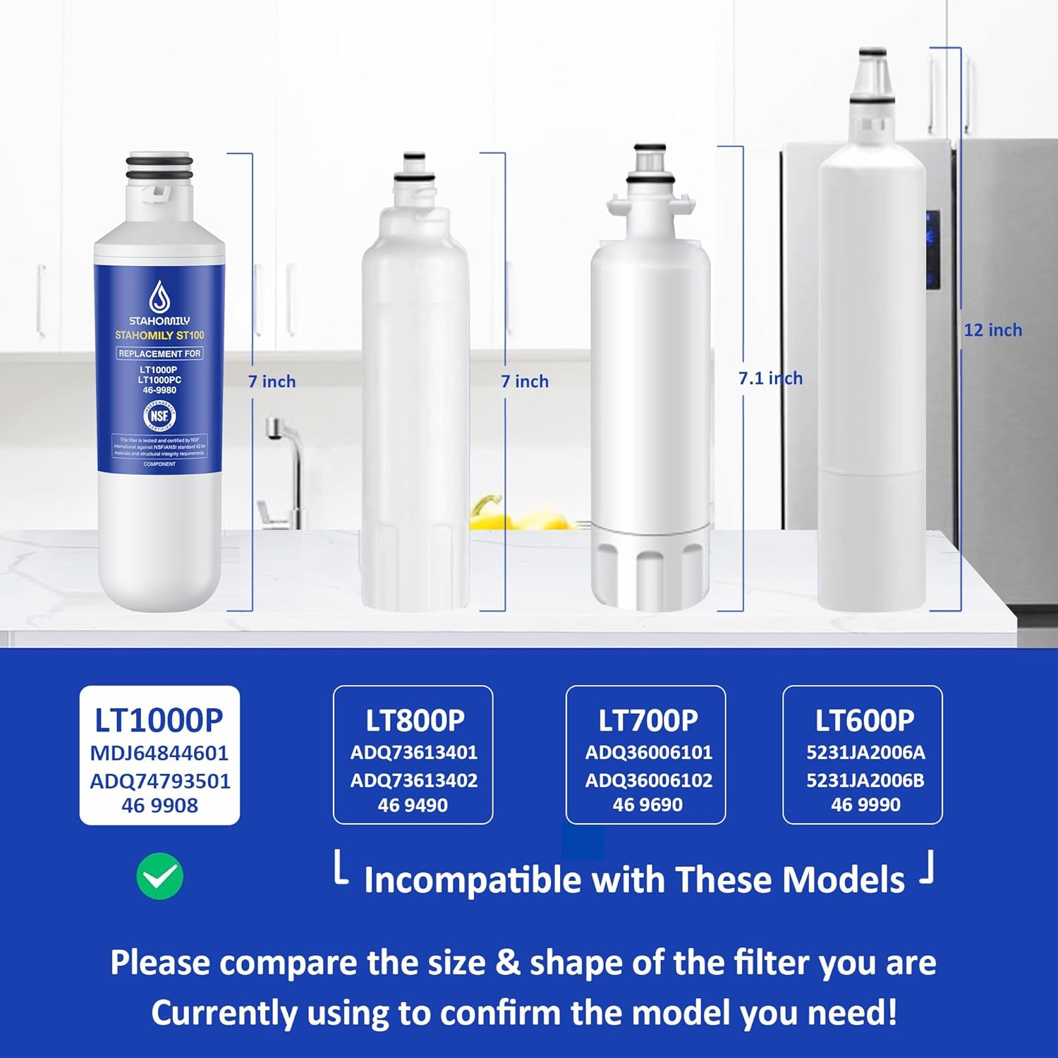 LT1000P Water Filter for LG LT1000P LMXS28626S Kenmore 46-9980 3 Combo