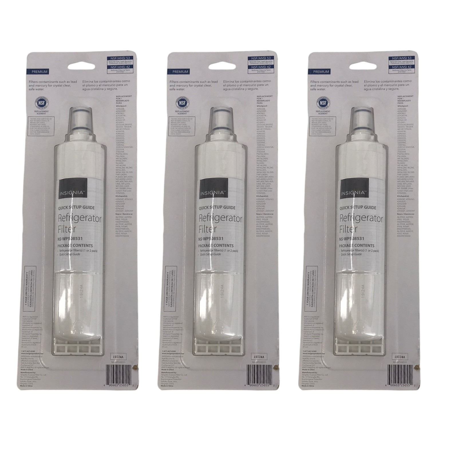 LOT OF 3 Insignia NS-WP508531 NSF 53/42 Water Filters for Whirlpool Refrigerator
