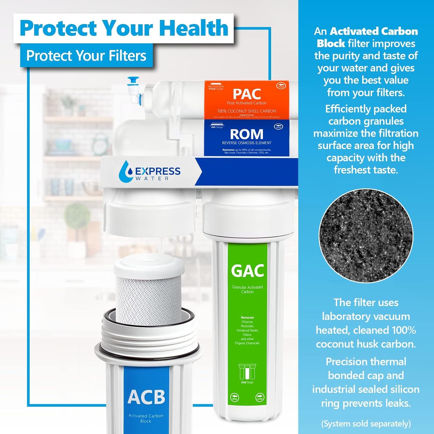 10 Pack Activated Carbon Block ACB Water Filter Replacement – 5 Micron, 10 in…