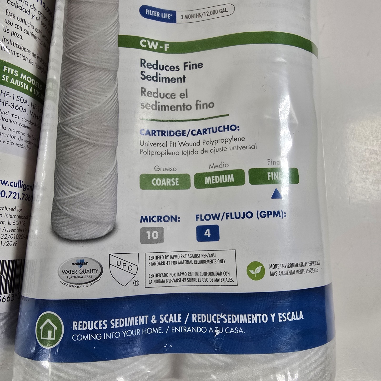 CW-F Whole House Sediment Water Filter Cartridges Lot of 2 Two Packs 10 Micron