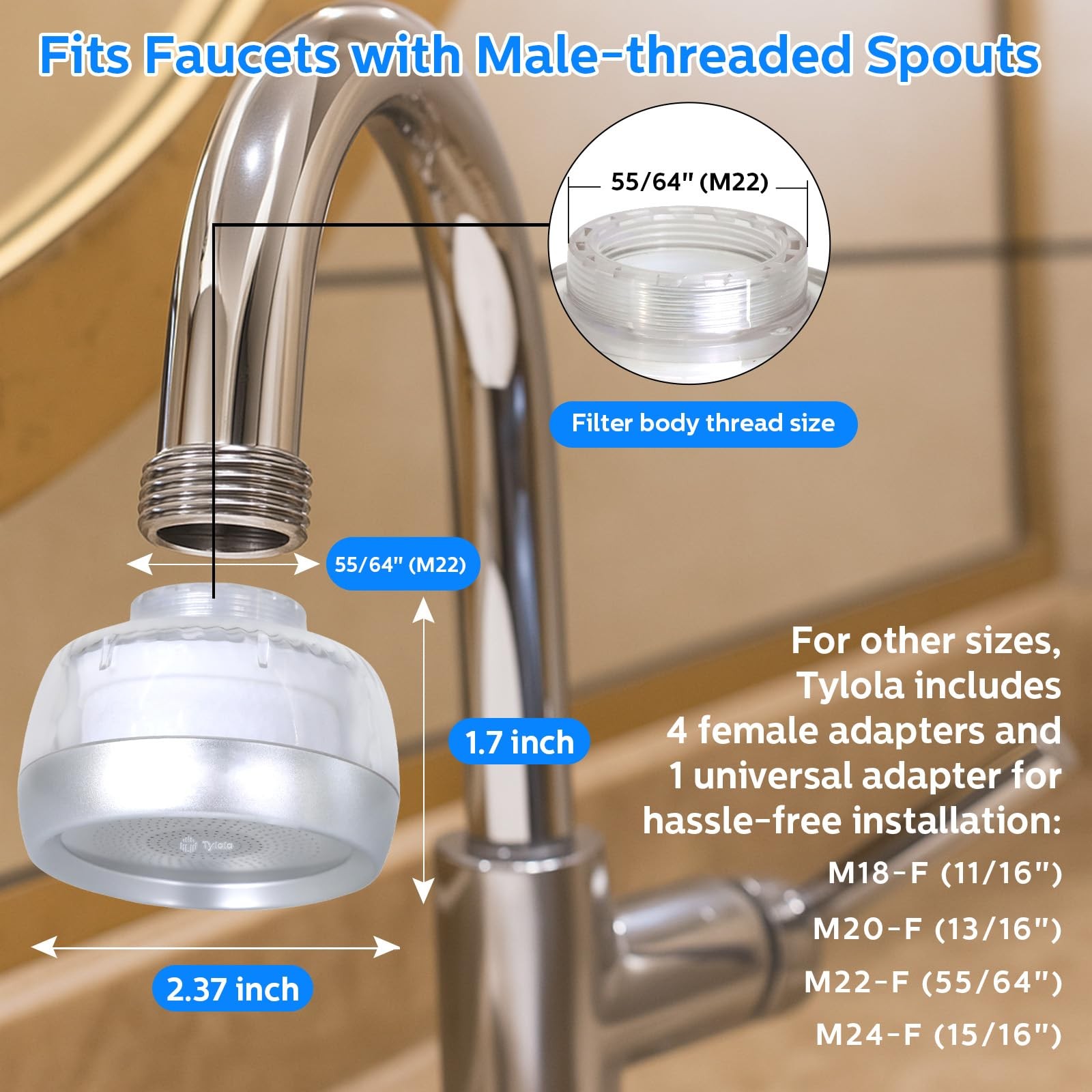 LongLasting Bathroom Sink Faucet Water Filter .Removes 99% Chlorine Heavy Met…