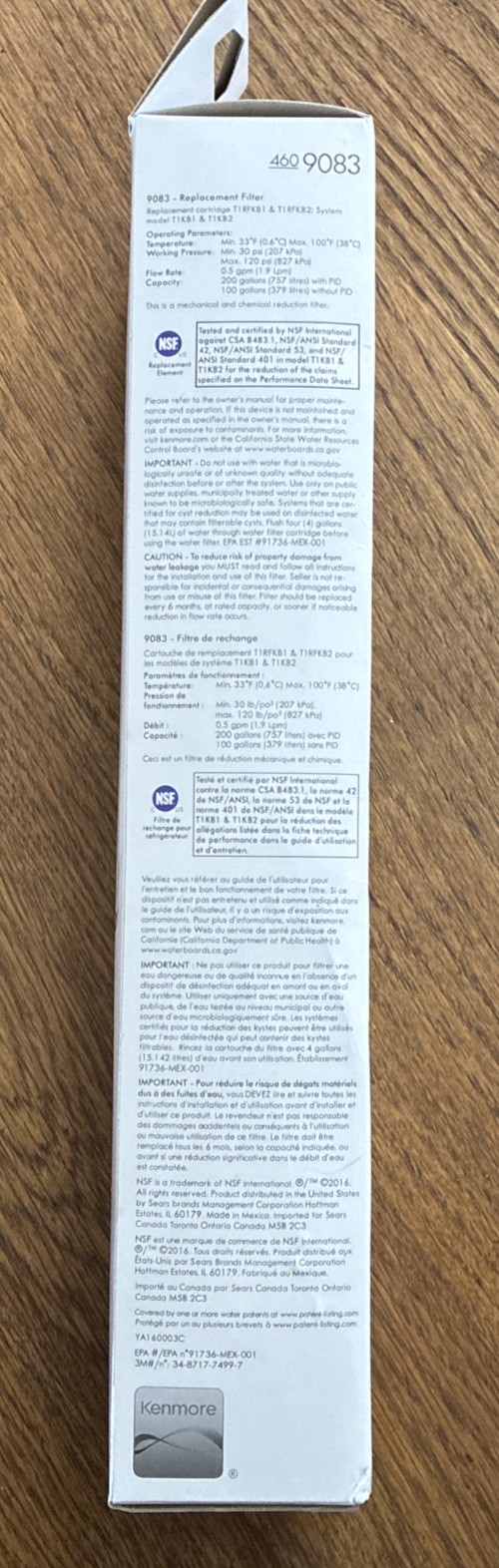Kenmore 460-9083 Replacement Refrigerator Water Filter – Single, New Sealed