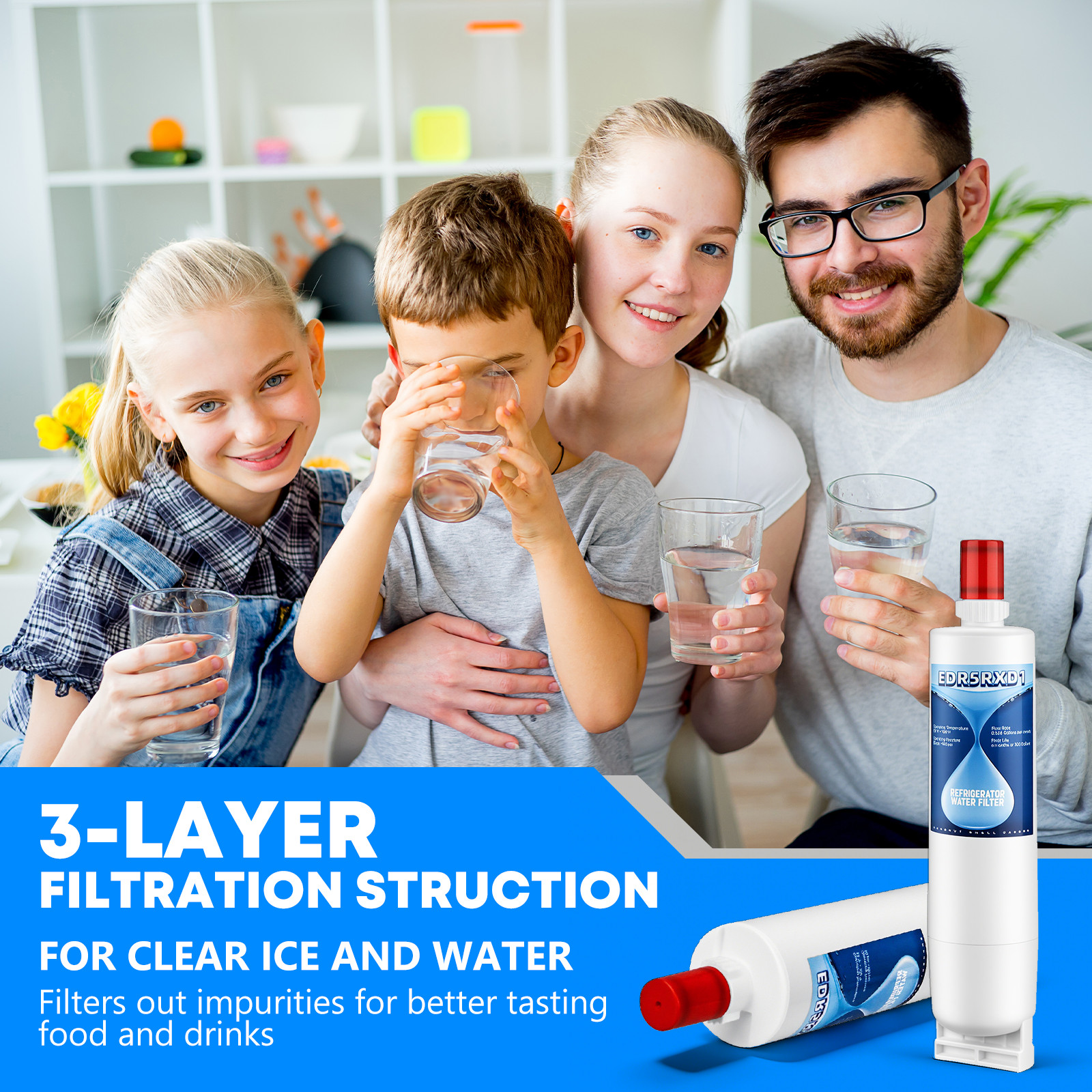 4396508, 4396510, 4396508p, 4396547 Refrigerator Water Filter, 4 Packs