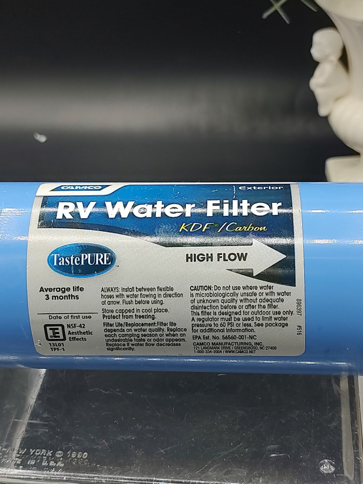 Camco RV Water Filter KDF / Carbon Exterior Average Life 3 Months