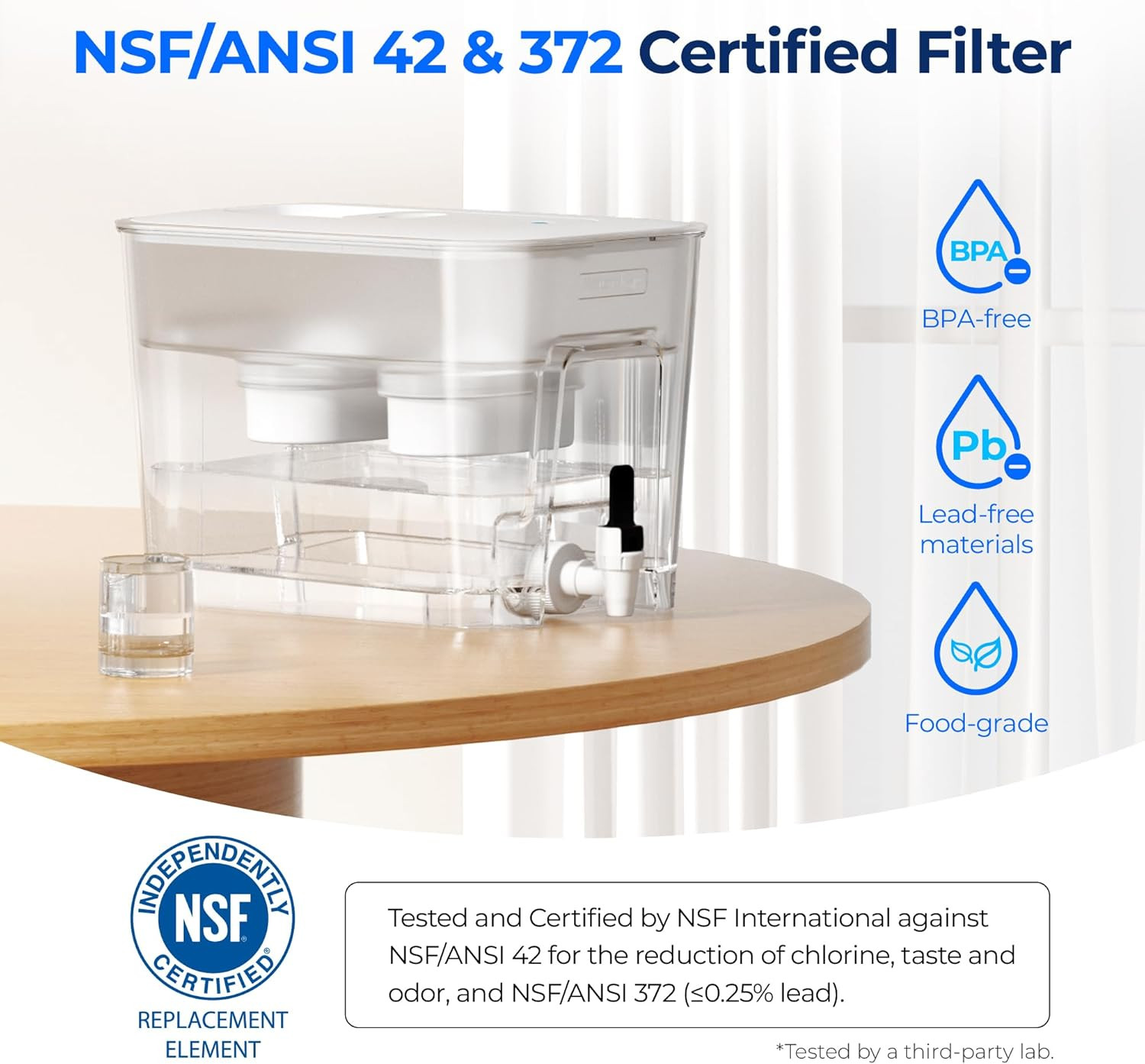 WFD-22L-DF Water Filter Dispenser, 40-Cup Water Purifier, 2 Built-In Filters, 8X
