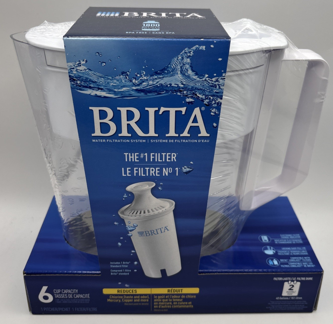 Brita SOHO Water Filtration System Pitcher WHITE 6 Cup NEW Plus 6 Extra Filters