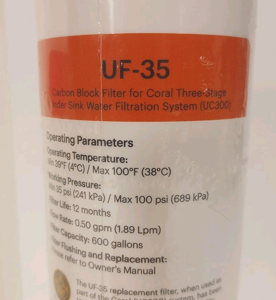 Brondell UF-35 Coral UC300 Replacement Pre-Carbon- Carbon Block Filter