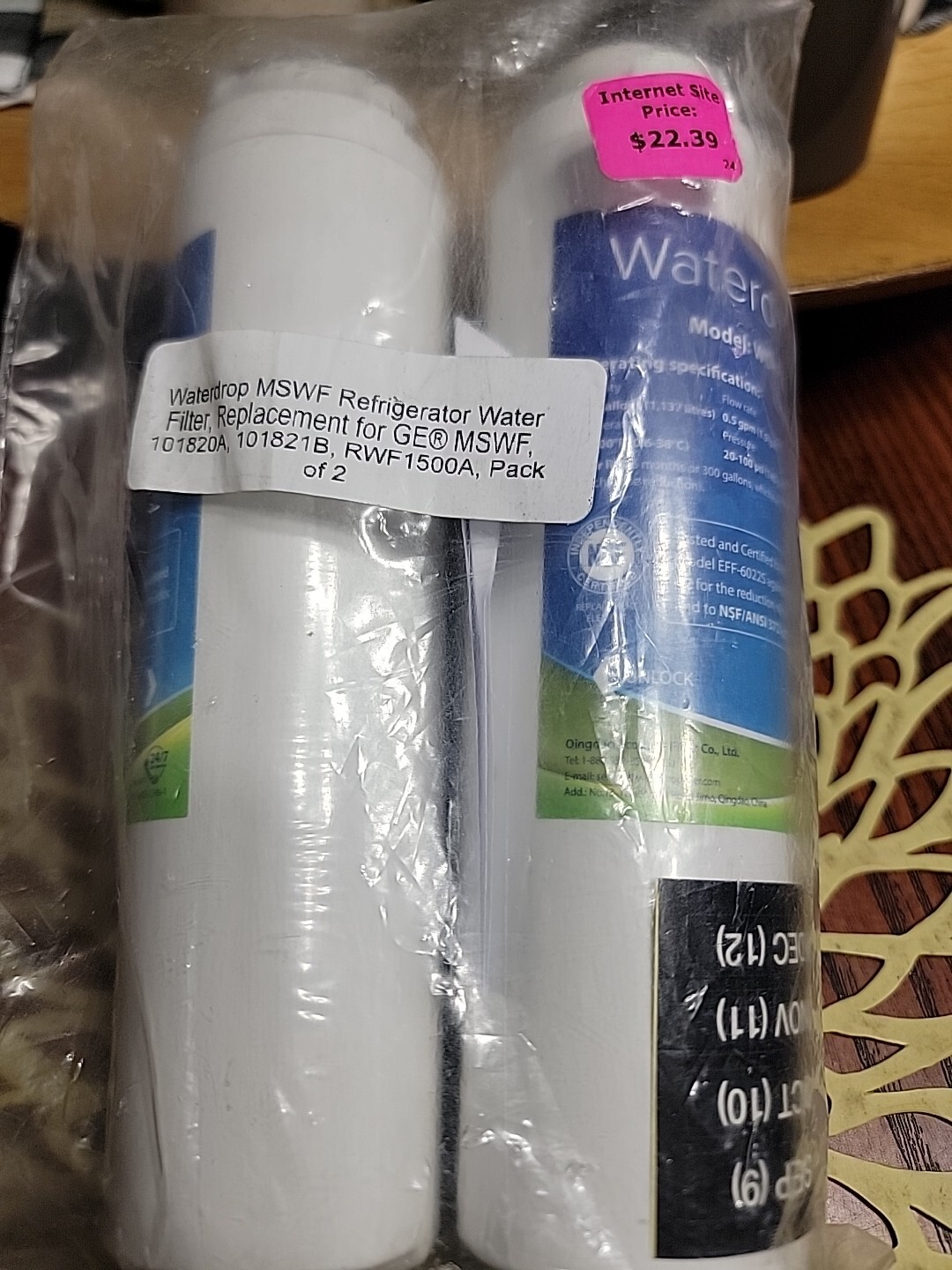 2x Waterdrop WD-F22 Replacement For GE MSWF Refrigerator Water Filter