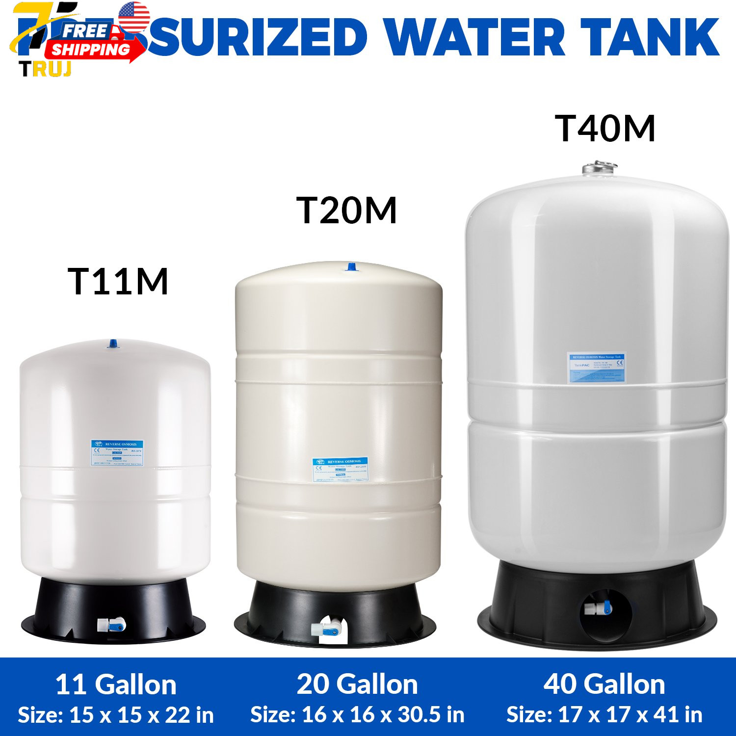 40 Gallon Pre-Pressurized RO Water Storage Tank for Reverse Osmosis Systems T40M