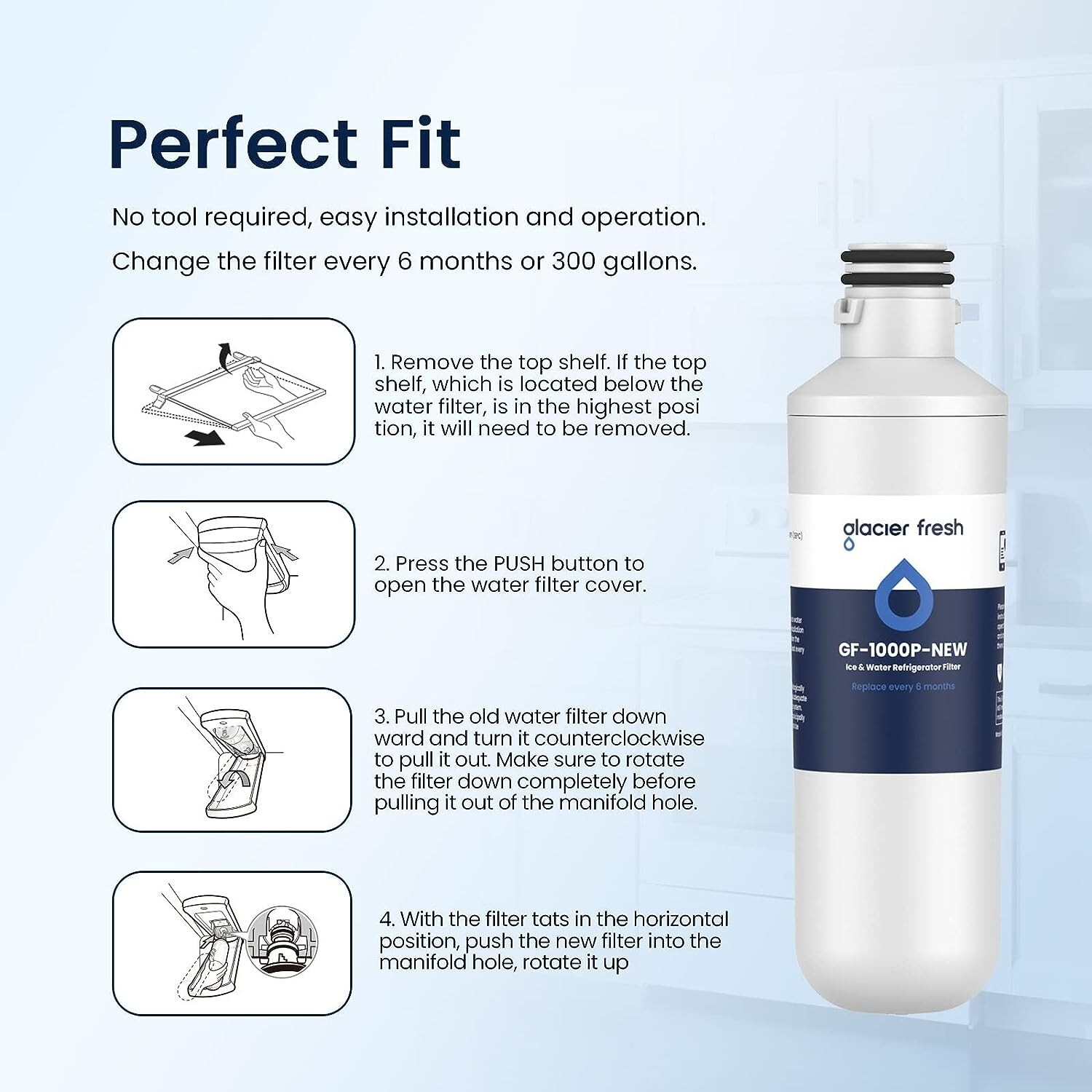 3 Pack GLACIER FRESH LT1000PC Replacement Water Filter w/3 PCS LT120F Air Filter