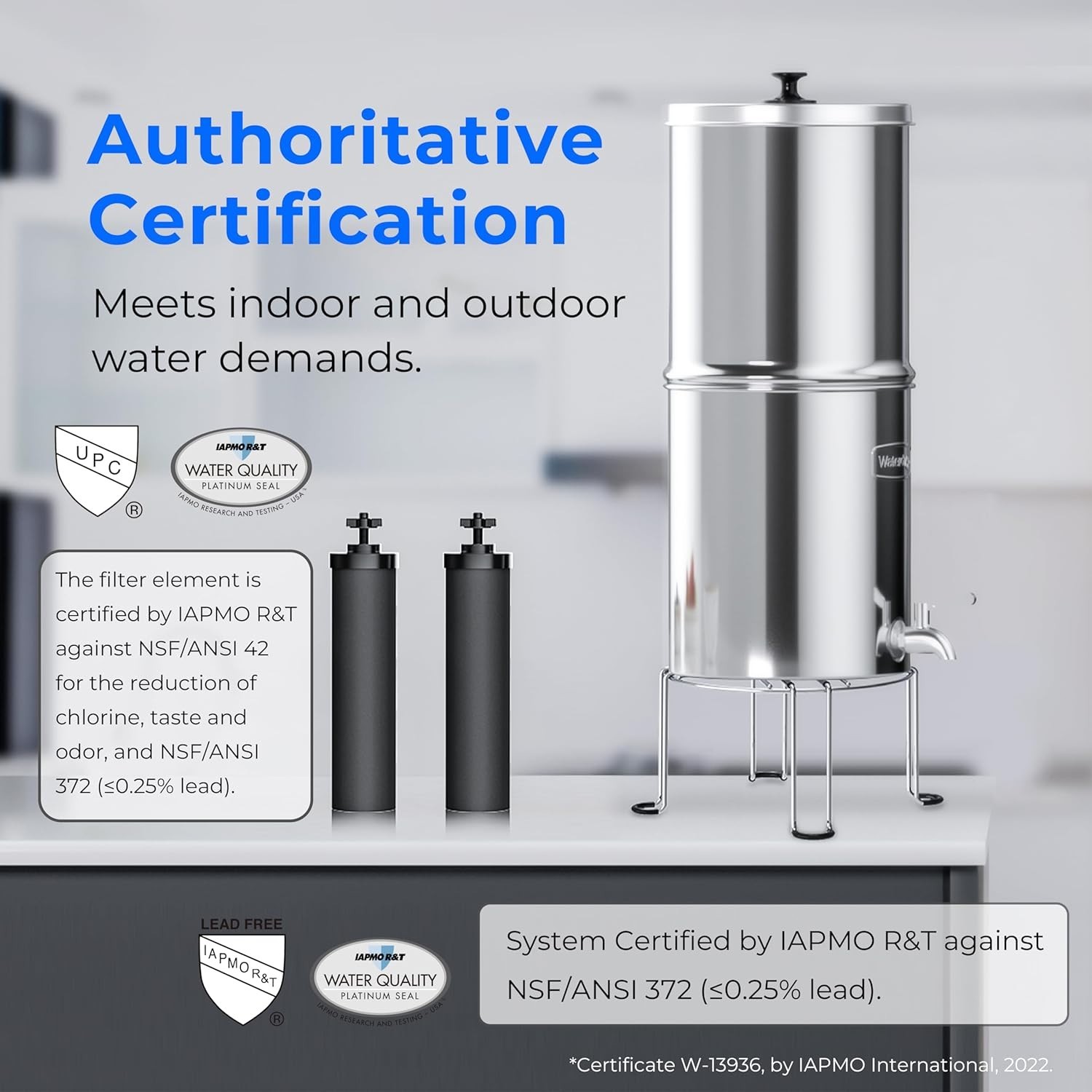 Waterdrop Gravity-fed Water Filter System,with 4 Filters and Metal Spigot