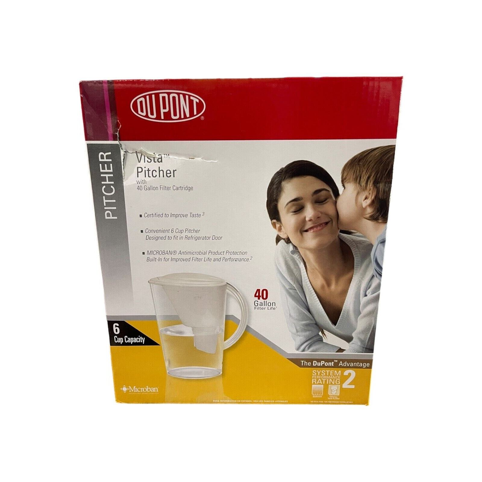 Dupont Vista Water Pitcher W/ 40 Gallon Filter Cartridge + 2 Extra Cartridges
