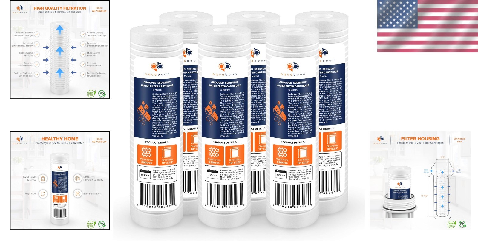 Whole House Water Filter Cartridge 10 x 2.5 Inch 5 Micron for Maximum Filtration