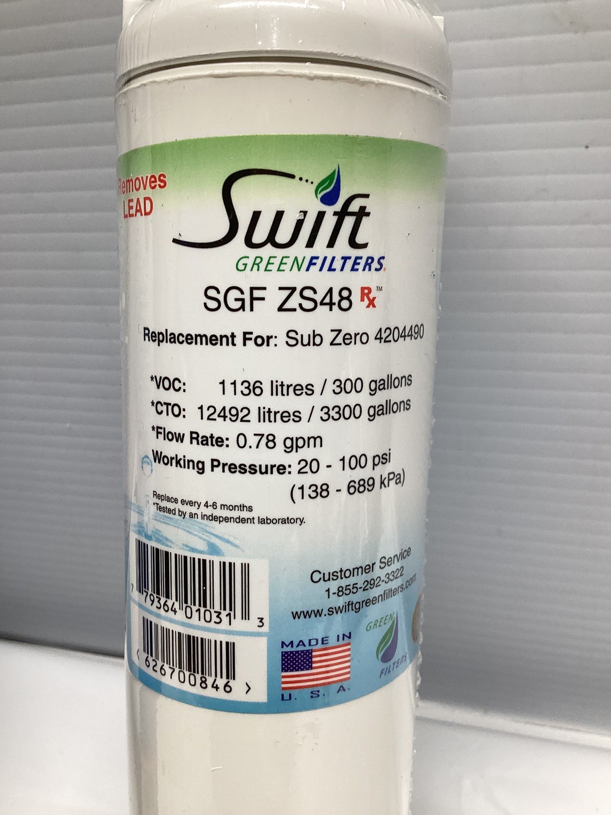 Swift Sub-Zero Replacement 4204490 Refrigerator Water Filter by SGF-ZS48 Rx