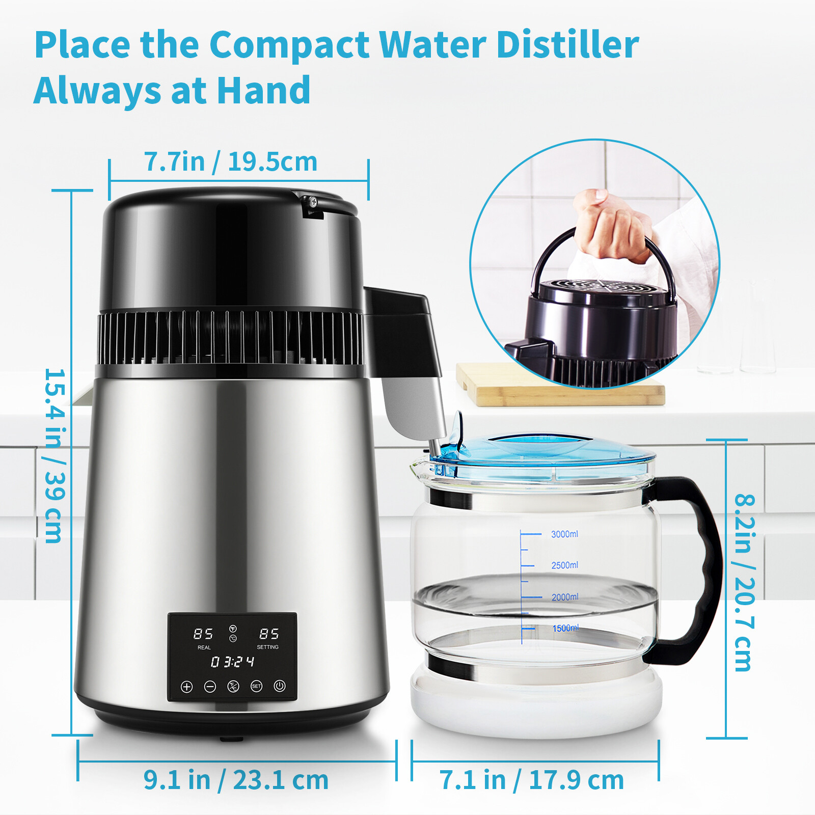 4L Water Distiller Distilled Water Maker Filter 1 L/H w/ Timing Dual-Temp Silver
