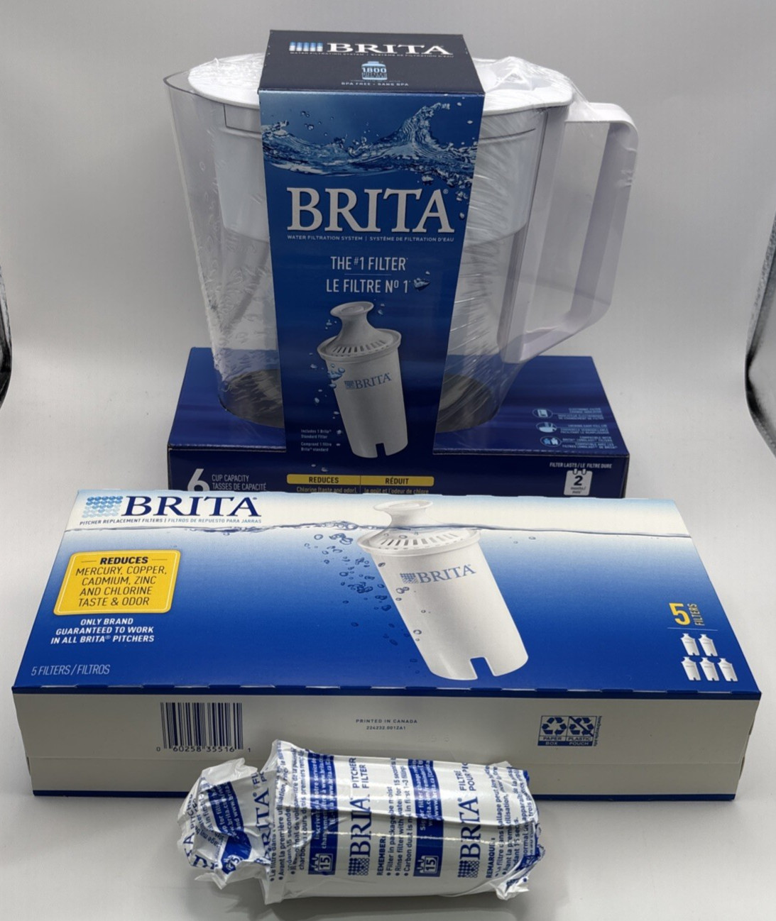 Brita SOHO Water Filtration System Pitcher WHITE 6 Cup NEW Plus 6 Extra Filters
