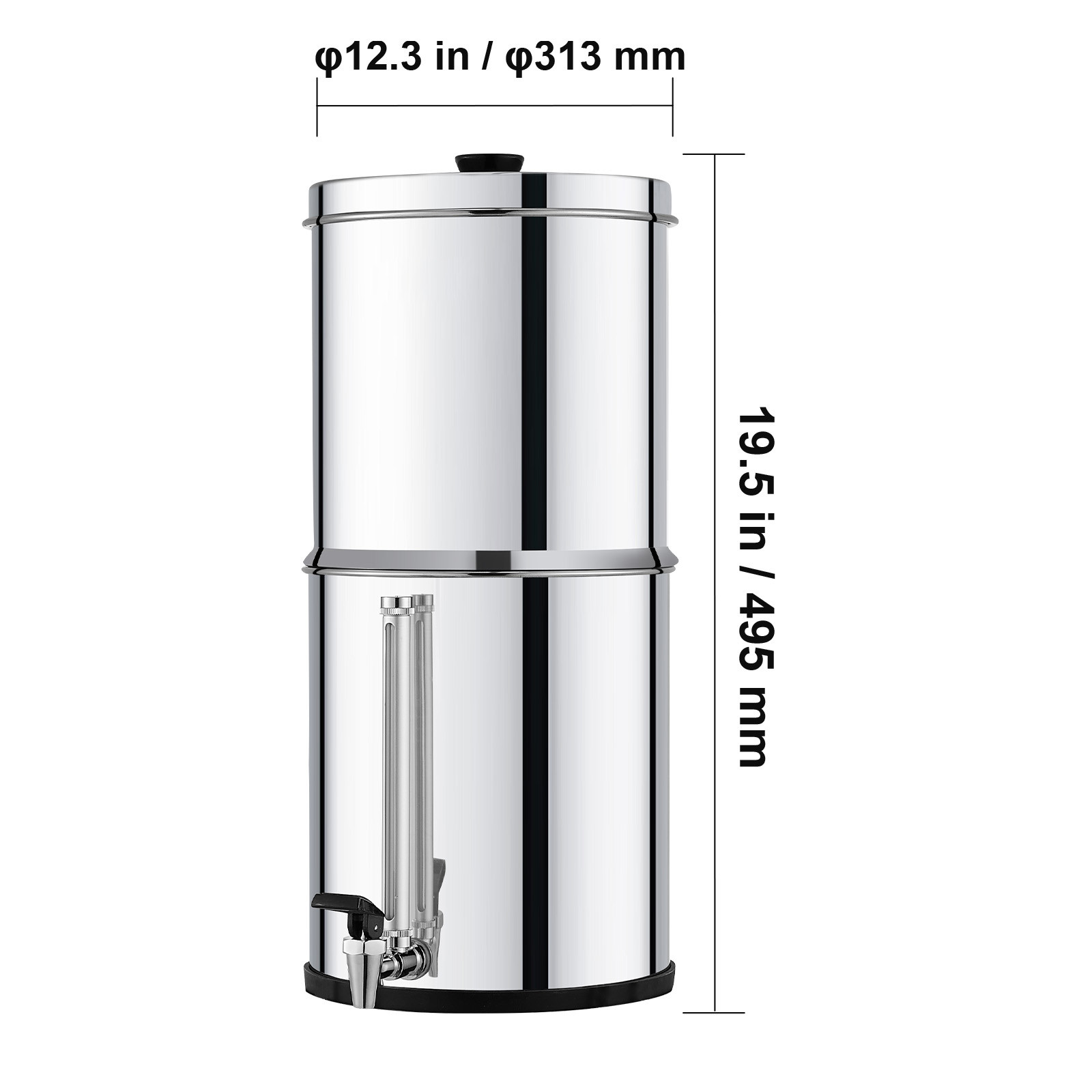 2.25G Gravity-fed Water Filter Countertop System Stainless Steel 2 Filters