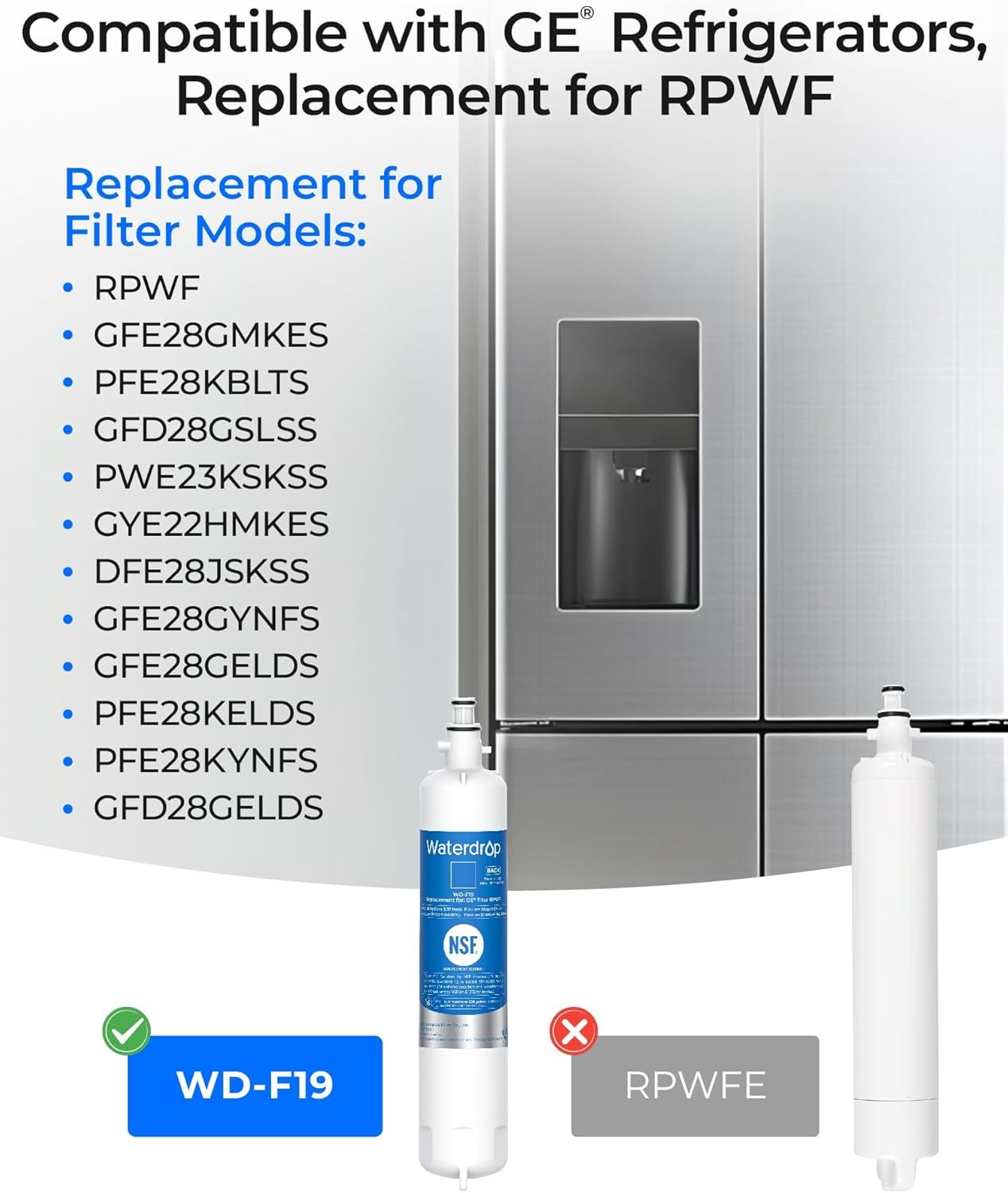 Waterdrop Refrigerator Water Filter Replacement for GE® RPWF(NOT RPWFE),6 Pack