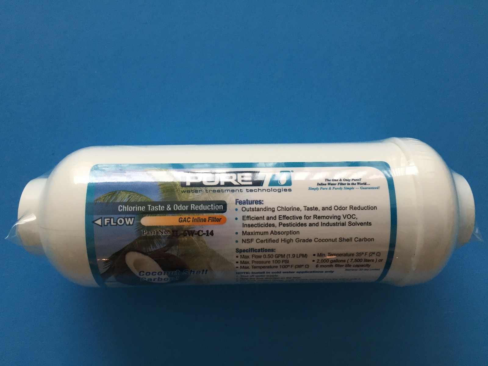 REVERSE OSMOSIS IN-LINE CARBON FILTER 6 X 2 1/4″ FPT THREADED ENDS – 9 FILTERS