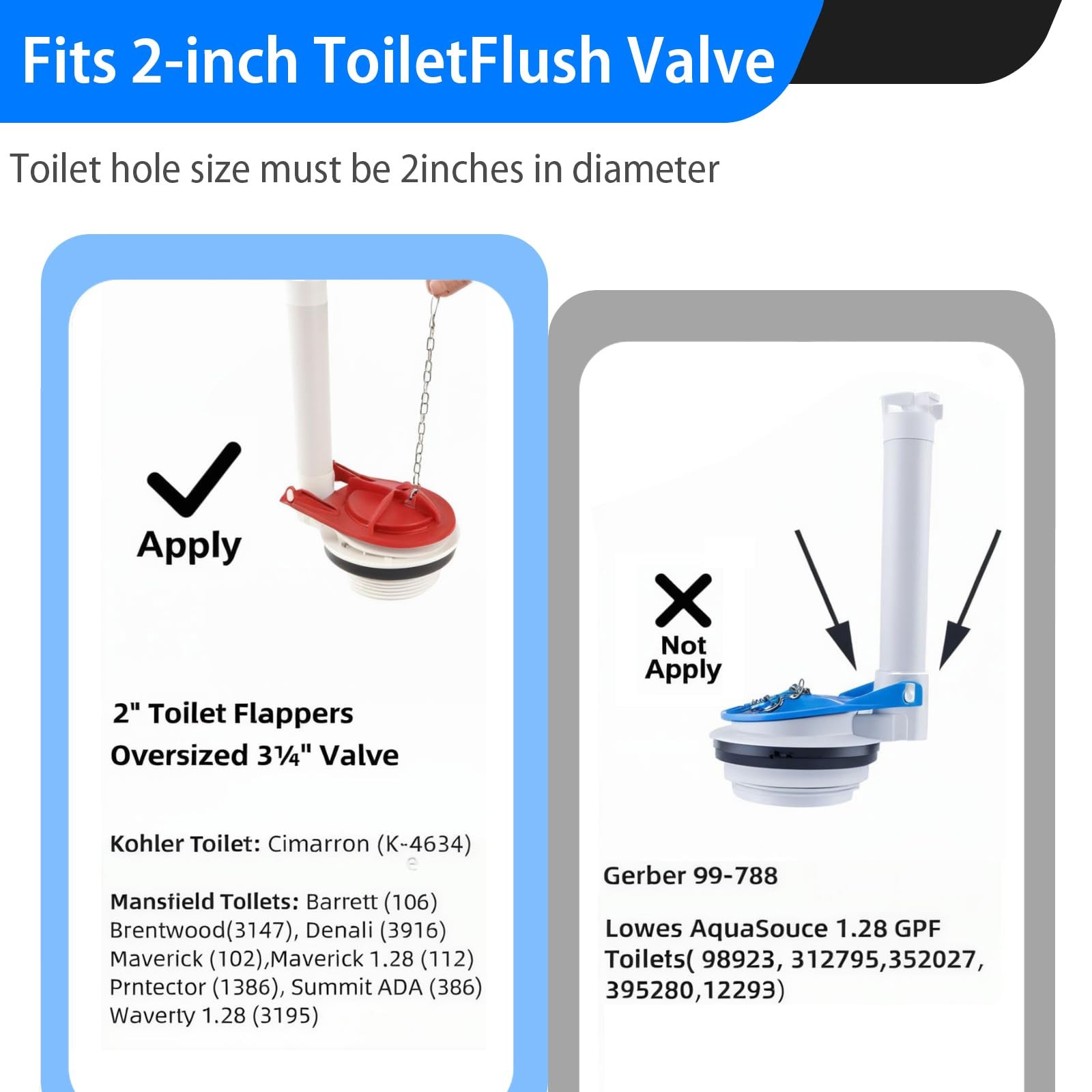 2-Pack 2″ Toilet Flapper Replacement Kit – Universal Toilet Tank Flapper with…