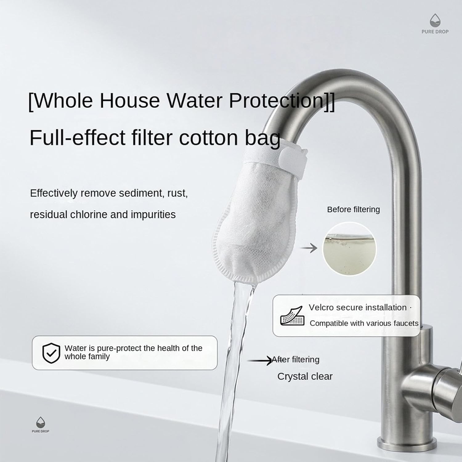 Faucet Filter Cotton Bag, 50 Pieces Water Filter Bag for Sink Faucet