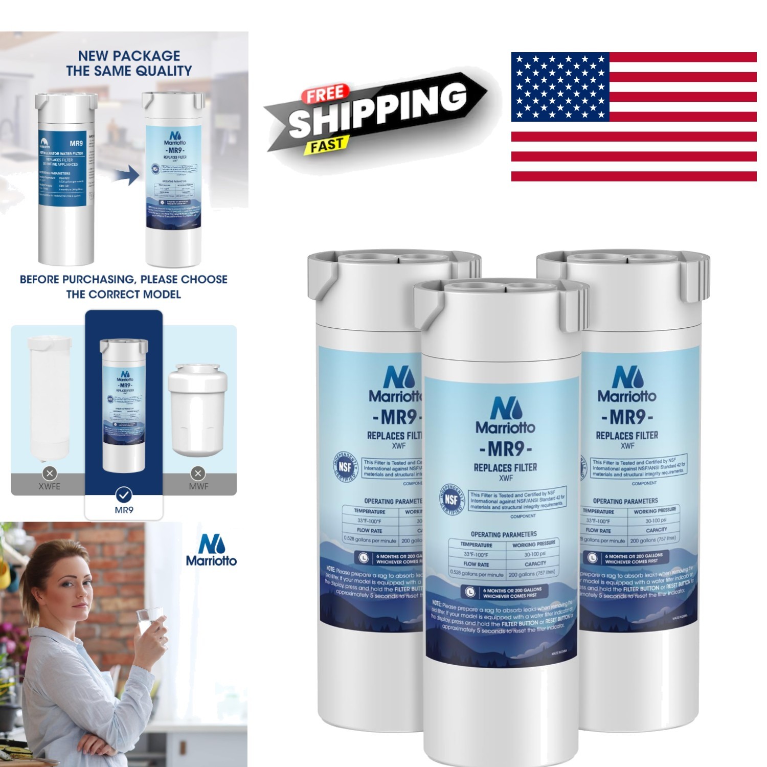 Replacement Water Filter 3 Pack NSF Certified for GE Side by Side Refrigerators