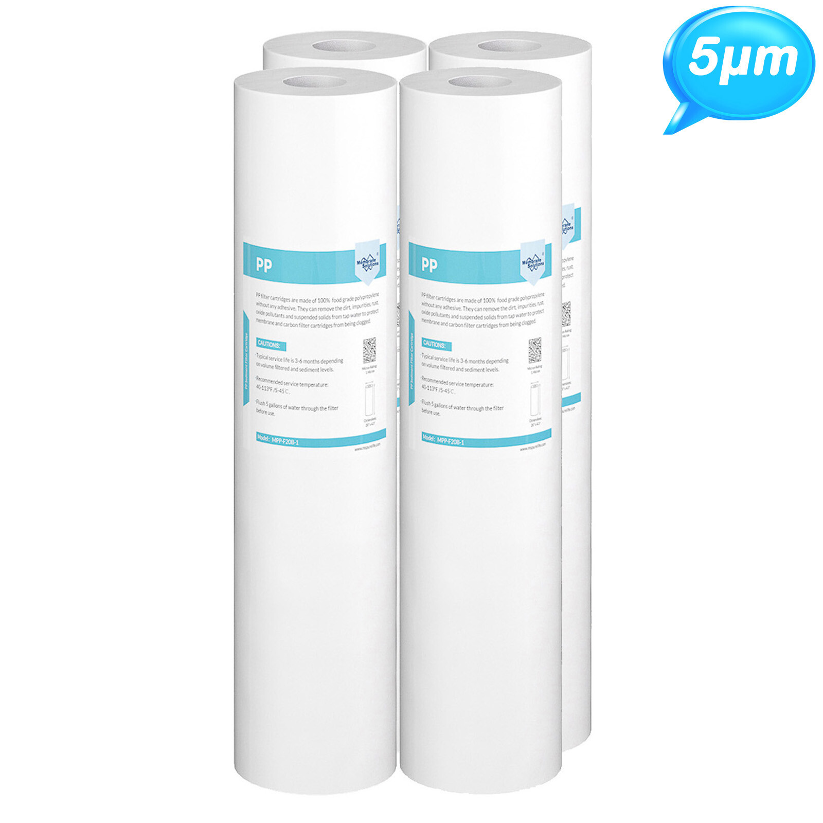 5 Micron 20″x4.5″ Sediment Water Filter Whole House for Big Blue Housings 1-4PK