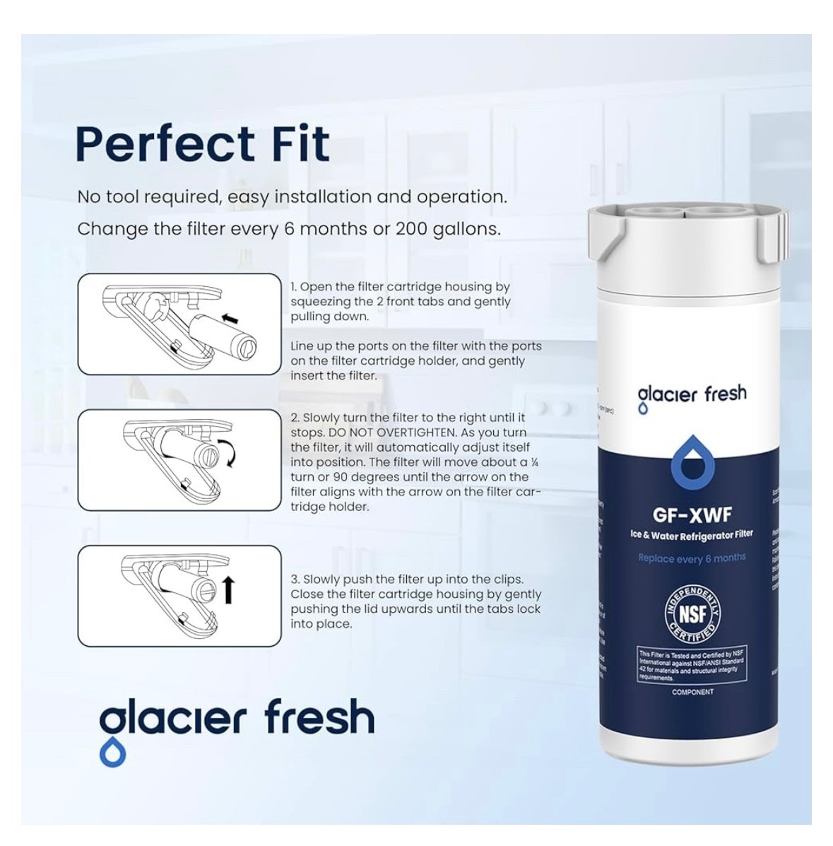 3 PACK GLACIER FRESH GF-XWF Replacement for GE XWF Refrigerator Water Filter