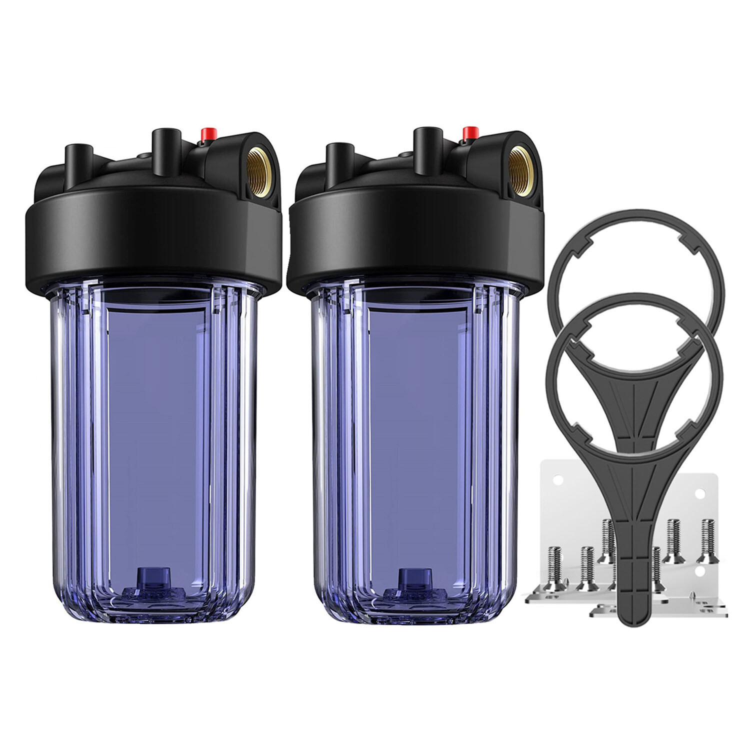 2-Stage 10 Inch Clear Whole House Water Filter Housing 10″ x 4.5″ Filtration Set