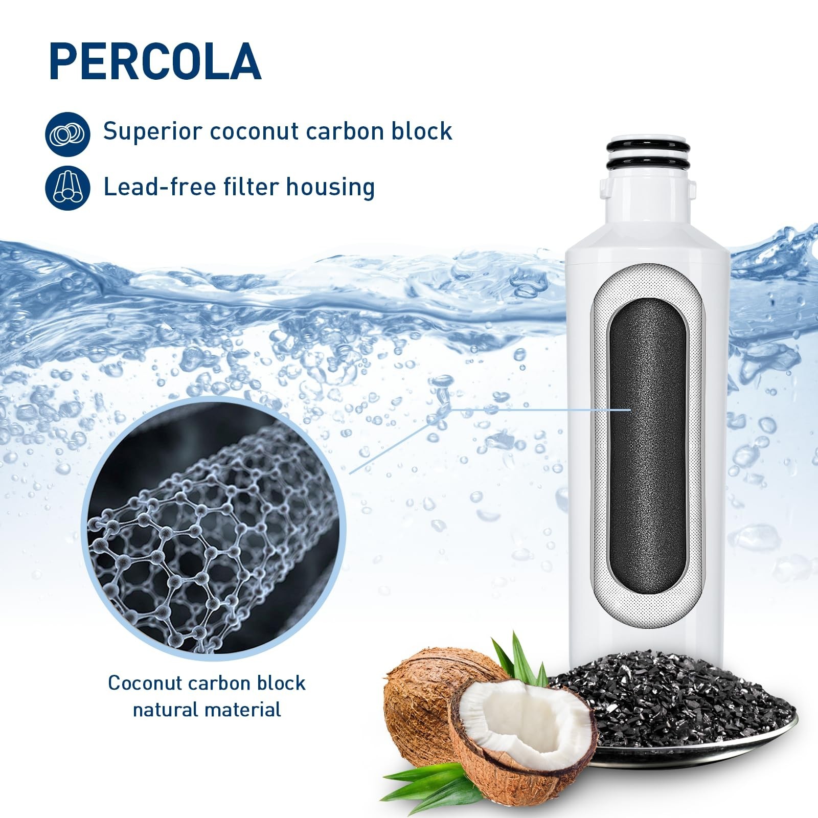 PERCOLA 3-Pack Water Filters for LG LFCS27596S LHFS28XBS LRFLC2706S LMXS28626S