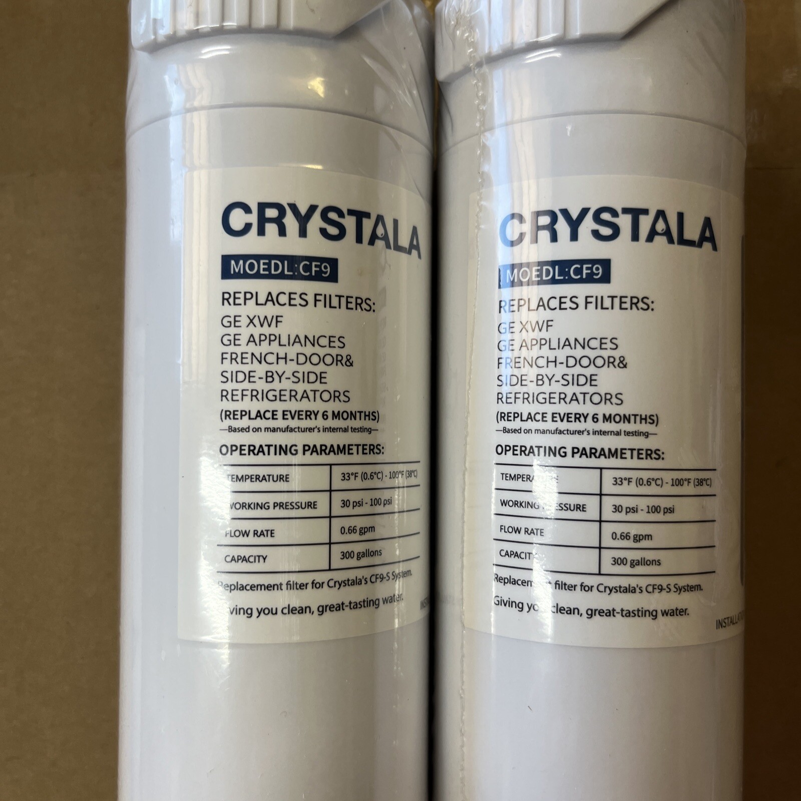 2 Pack Crystala Premium Refrigerator Water Filters CF9 fits GE XWF French-Door