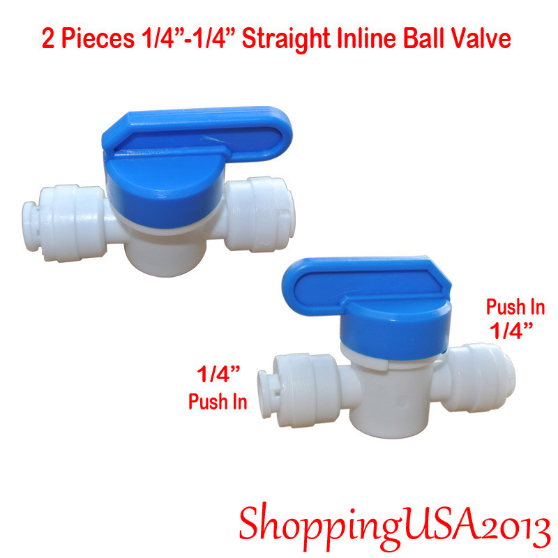 2 Pcs 1/4″-1/4 Inline Straight Ball Valve Push In Quick Connect RO Water Filter