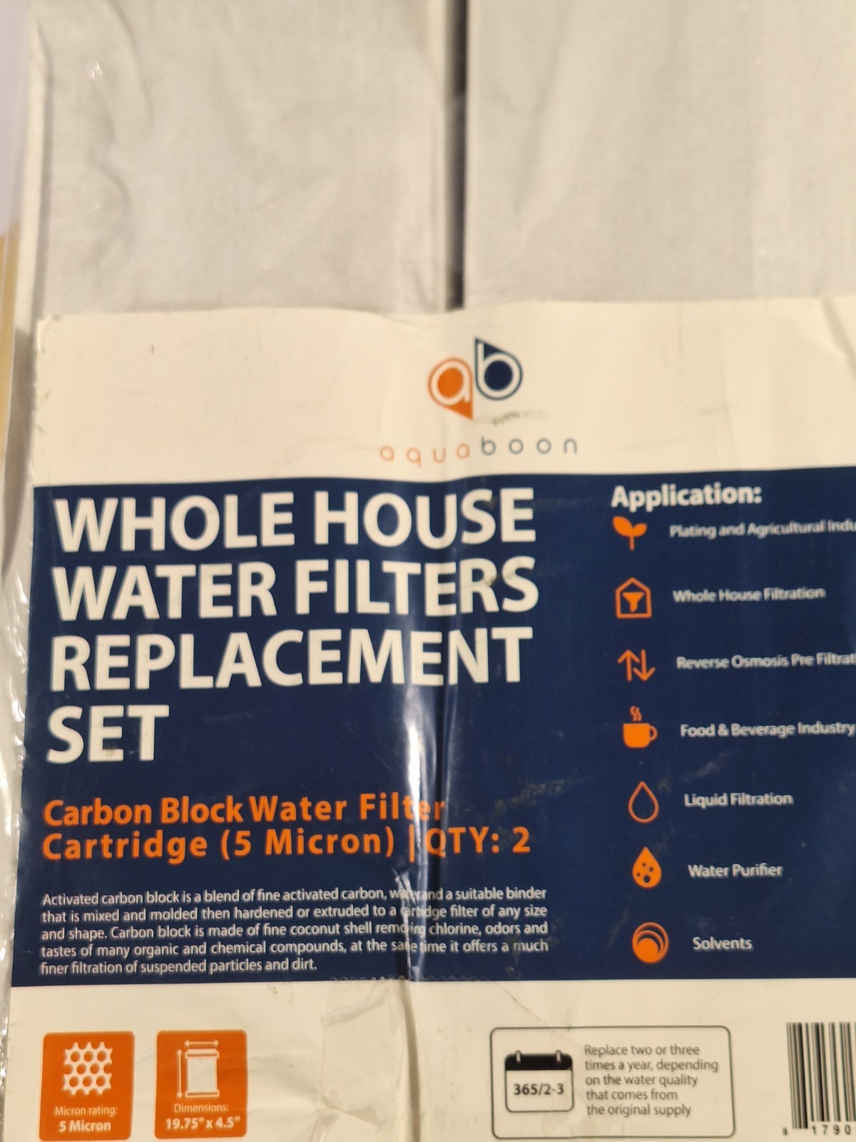 Aquaboon 4 5 x 20 inch Carbon Filter Cartridge 5 Micron Coconut Shell CTO