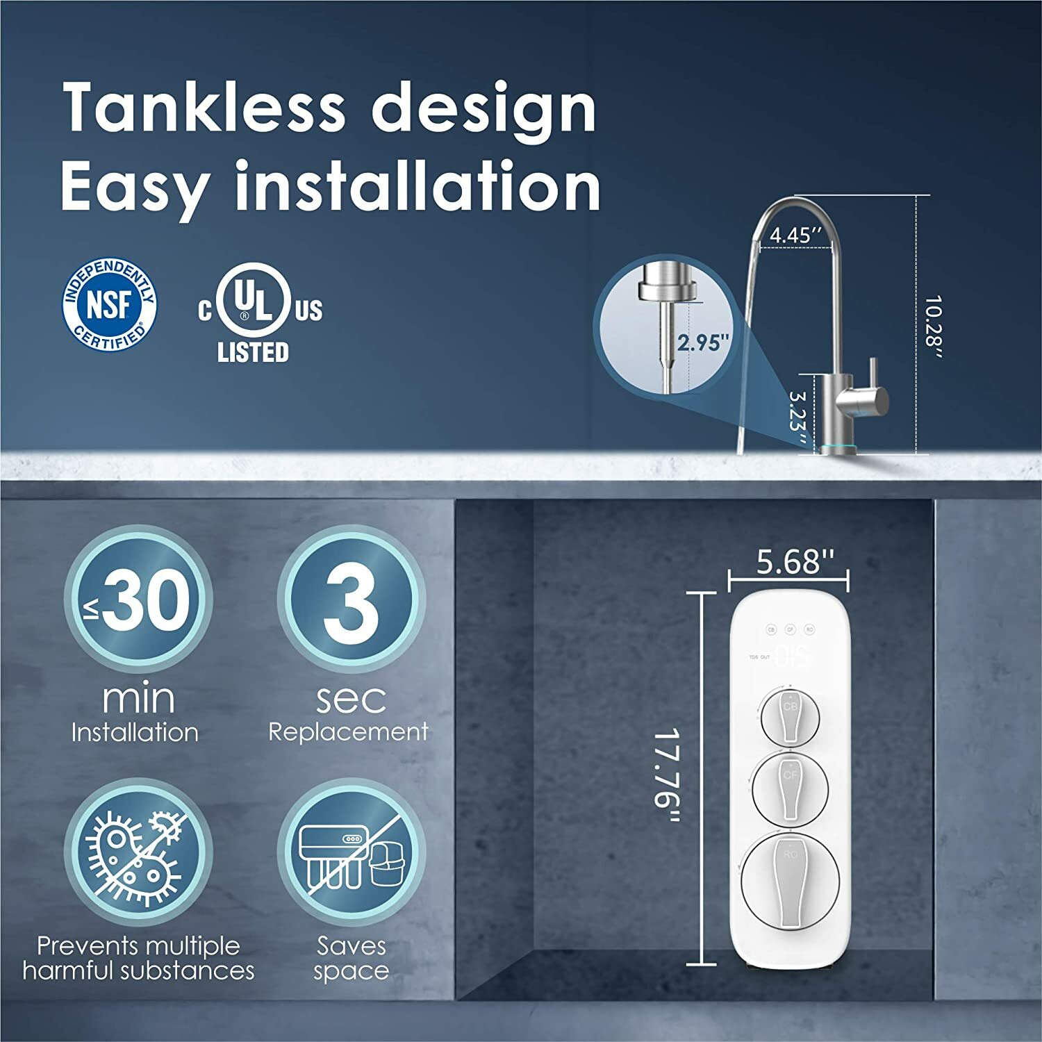 Tankless RO Reverse Osmosis Water Filtration System TDS Reduction by Waterdrop